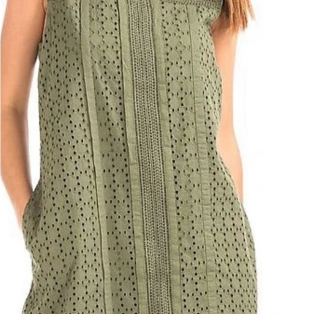 GAP Olive Eyelet Crochet-Trim Midi Dress